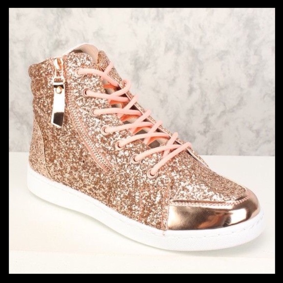 Rose Gold Sequin Lace Up Ankle Sneakers! - Picture 4 of 5